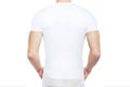 White t shirt mock up. People concept close up of young man in blank white t-shirt back view, isolated on white background with cl Royalty Free Stock Photo