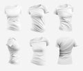 White t-shirt mockup, 3D rendering, front, side, back view, sports womens clothing isolated on background