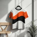 White T-Shirt with Orange and Black Wavy Stripes Royalty Free Stock Photo
