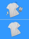 White t shirt short sleeve with flat lay creative display concept isolated on plain background