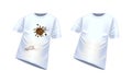 White t-shirt with spots of dirt, vector illustration. Clean and dirty t-shirt