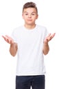 White t-shirt on teen boy Royalty Free Stock Photo