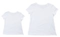 White t-shirt and t-shirt for teenager or baby mock up. Collection of various t shirts on white background