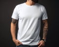 White t-shirt on young man template on black background Royalty Free Stock Photo