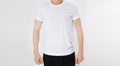 White t-shirt on a young man template isolated on white background Close up copy space, male t shirt copy space Royalty Free Stock Photo