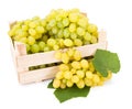 White table grapes (Vitis) in wooden crate