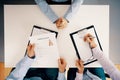 White table and people with legal pad and cv during recruitment interview