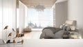 White table top or shelf with minimalistic bird ornament, birdie knick - knack over blurred contemporary luxury bedroom with