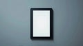 White tablet with black frame, isolated on gray background with blank digital display. Modern realistic mockup of modern