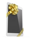 White tablet with bow. 3D rendering. Royalty Free Stock Photo