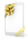 White tablet with bow. 3D rendering.