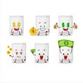 White tablet cartoon character with cute emoticon bring money