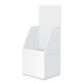 White Tabletop Stand, Cardboard Floor Display Rack For Supermarket Blank Empty Displays Products Mock Up Isolated.