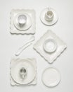 White tableware, different empty porcelain dishes Royalty Free Stock Photo