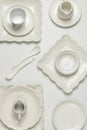 White tableware, different empty porcelain dishes Royalty Free Stock Photo