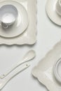 White tableware, different empty porcelain dishes Royalty Free Stock Photo