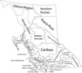 White tagged administrative map of BRITISH COLUMBIA, CANADA