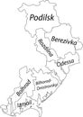 White tagged map of raions of the ODESSA OBLAST, UKRAINE