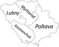 White tagged map of raions of the POLTAVA OBLAST, UKRAINE