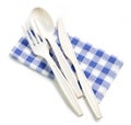 White take away spoon and fork on paper napkin Royalty Free Stock Photo
