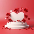 White taken heart decorated with red roses bright red background.Valentine\'s Day banner with space for your own content. Royalty Free Stock Photo