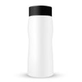 White tall liquid container with black ribbed cap/lid