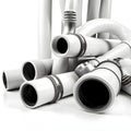 A white tangled plastic pipework on a white background