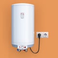 White tank electric water heater in interior, 3D rendering