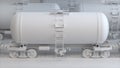 White Tank Wagons on a Railway Track on a Gray Studio Background.