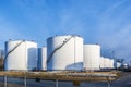 White tanks in tank farm Royalty Free Stock Photo