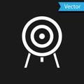 White Target icon isolated on black background. Dart board sign. Archery board icon. Dartboard sign. Business goal Royalty Free Stock Photo