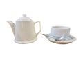 white tea pot and tea cup. isolate whaite background