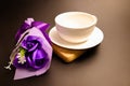 White tea set with vintage purple flowers Royalty Free Stock Photo