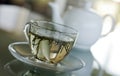 White Tea in transparent cup Royalty Free Stock Photo