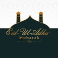 White and Teal Elegance Eid-Ul-Adha Mubarak Greeting Card or Poster Design with Illustration of Mosque