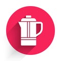 White Teapot icon isolated with long shadow. Red circle button. Vector Royalty Free Stock Photo