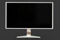 White technological computer screen with fictive design isolated on grey - highly detailed photorealistic 3D illustration of