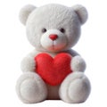 White teddy bear with big red heart on transparent background (PNG). Generative AI. Royalty Free Stock Photo