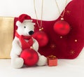 White Teddy Bear with Christmas Baubles