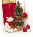 White Teddy Bear with Christmas tree Royalty Free Stock Photo