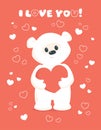 White teddy valentines card coral Royalty Free Stock Photo