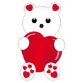 White teddybear with heart on white background