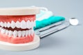 White teeth and dental instruments. Royalty Free Stock Photo