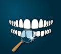 White teeth with magnifier at dark background Royalty Free Stock Photo