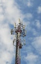 White Telecommunication tower with blue sky