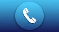 A white telephone icon is centered within a circular blue gradient background. The Royalty Free Stock Photo