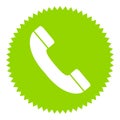 Round green jagged button with telephone icon Royalty Free Stock Photo
