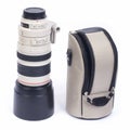 White telephoto lens with its cover Royalty Free Stock Photo
