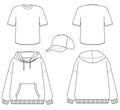 white template sweatshirt t-shirt baseball cap logo design blank style set hoodie back front clothing hood isolate