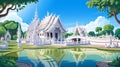 White temple complex with ornate spires reflected in a tranquil pond architecture Royalty Free Stock Photo